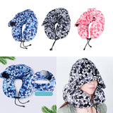 Maxbell Ergonomic Memory Foam Neck Travel Pillow with Hoodie for Airplane Car Home Blue