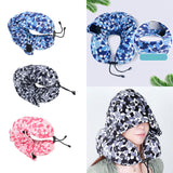 Maxbell Ergonomic Memory Foam Neck Travel Pillow with Hoodie for Airplane Car Home Blue
