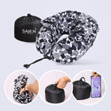 Maxbell Ergonomic Memory Foam Neck Travel Pillow with Hoodie for Airplane Car Home Blue