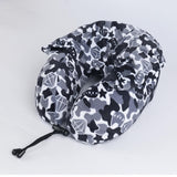 Maxbell Ergonomic Memory Foam Neck Travel Pillow with Hoodie for Airplane Car Home Blue