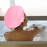 Maxbell Shower Cap Reusable Waterproof Layer Bathing Hair Cap for Salon Girls Ladies Light Pink