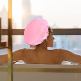 Maxbell Shower Cap Reusable Waterproof Layer Bathing Hair Cap for Salon Girls Ladies Light Pink