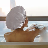 Maxbell Shower Cap Reusable Waterproof Layer Bathing Hair Cap for Salon Girls Ladies Gray