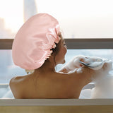 Maxbell Shower Cap Reusable Waterproof Layer Bathing Hair Cap for Salon Girls Ladies Champagne