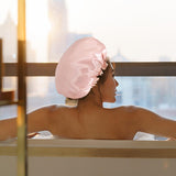 Maxbell Shower Cap Reusable Waterproof Layer Bathing Hair Cap for Salon Girls Ladies Champagne