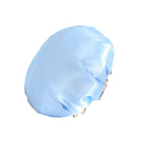 Maxbell Shower Cap Reusable Waterproof Layer Bathing Hair Cap for Salon Girls Ladies Blue