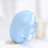 Maxbell Shower Cap Reusable Waterproof Layer Bathing Hair Cap for Salon Girls Ladies Blue