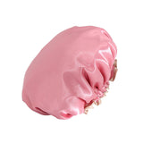 Maxbell Shower Cap Reusable Waterproof Layer Bathing Hair Cap for Salon Girls Ladies Rose Pink