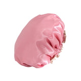 Maxbell Shower Cap Reusable Waterproof Layer Bathing Hair Cap for Salon Girls Ladies Rose Pink