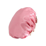 Maxbell Shower Cap Reusable Waterproof Layer Bathing Hair Cap for Salon Girls Ladies Rose Pink