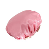 Maxbell Shower Cap Reusable Waterproof Layer Bathing Hair Cap for Salon Girls Ladies Rose Pink