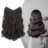 Maxbell Wavy Curly Natural Soft Synthetic Hair Pieces 17.7" for Women Dates Concerts Brown Black