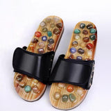 Maxbell Acupressure Massage Slippers for Adults Elderly Comfortable Black Adjustable 35 to 36