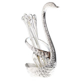 Max Creative Swan Table Kitchen Set Fruit Food Fork with Base Holder Set Silver
