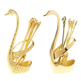 Max Creative Swan Holder Stylish Fruit Food Fork Spoon Holder Base 6 Fork Golden