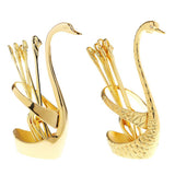 Max Creative Swan Holder Stylish Fruit Food Fork Spoon Holder Base 6 Fork Golden