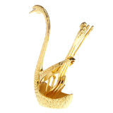 Max Creative Swan Holder Stylish Fruit Food Fork Spoon Holder Base 6 Fork Golden