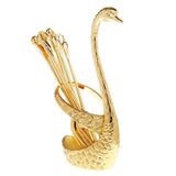 Max Creative Swan Holder Stylish Fruit Food Fork Spoon Holder Base 6 Fork Golden