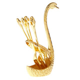 Max Creative Swan Holder Stylish Fruit Food Fork Spoon Holder Base 6 Fork Golden
