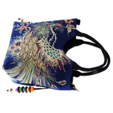 Max Handmade Peacock Embroidery Ethnic Travel Shoulder Bag Women Bags -Dark Blue