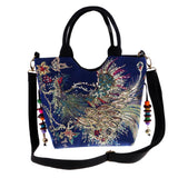 Max Handmade Peacock Embroidery Ethnic Travel Shoulder Bag Women Bags -Dark Blue