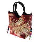 Max Handmade Peacock Embroidery Ethnic Travel Shoulder Bag Women Bags Wine Red