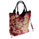 Max Handmade Peacock Embroidery Ethnic Travel Shoulder Bag Women Bags Wine Red