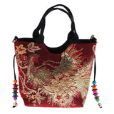 Max Handmade Peacock Embroidery Ethnic Travel Shoulder Bag Women Bags Wine Red