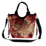 Max Handmade Peacock Embroidery Ethnic Travel Shoulder Bag Women Bags Wine Red