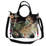 Max Handmade Peacock Embroidery Ethnic Travel Shoulder Bag Women Bags Black
