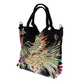 Max Handmade Peacock Embroidery Ethnic Travel Shoulder Bag Women Bags Black