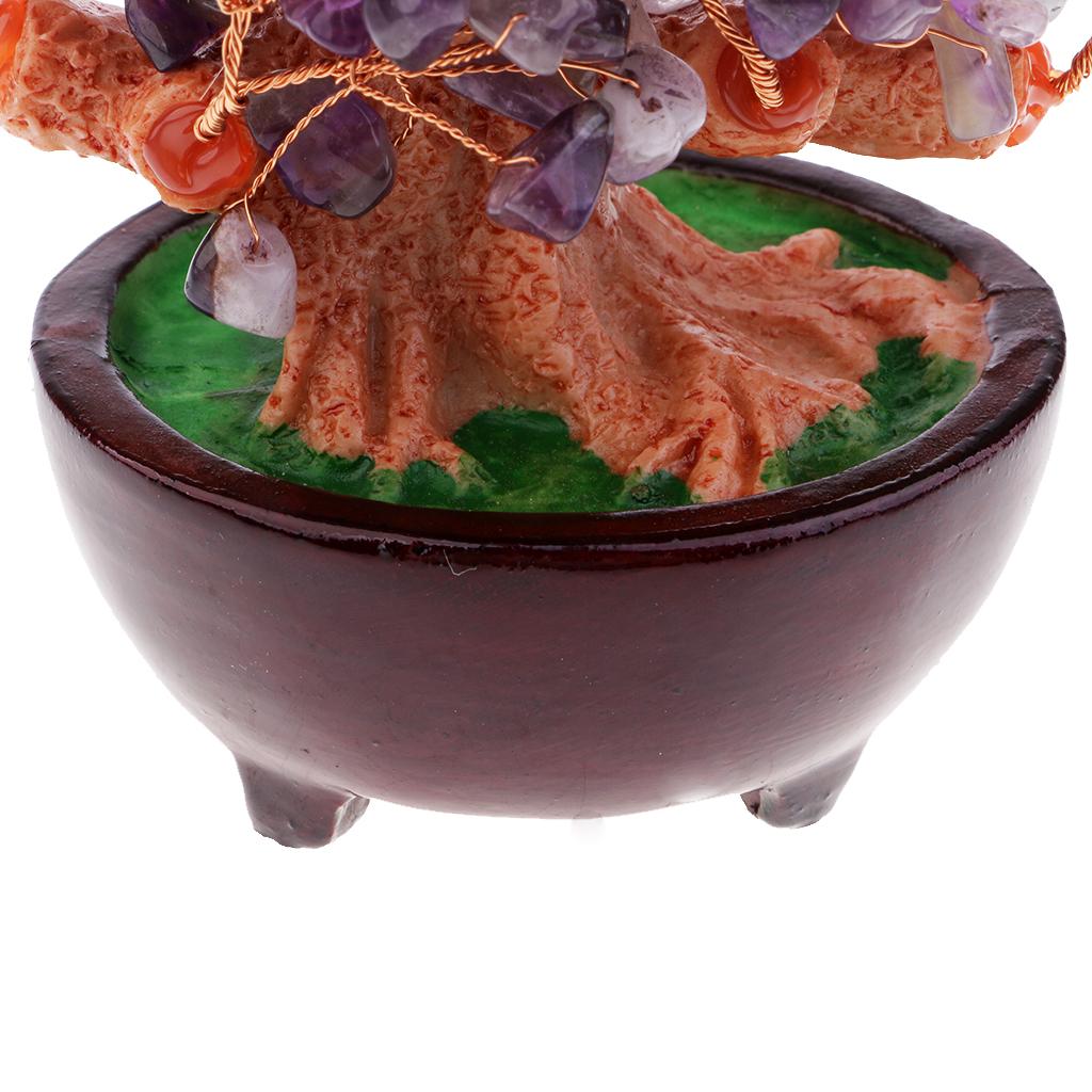 Max Mini Crystal Money Tree Bonsai Style Feng Shui Tree Home Office Decor Purple