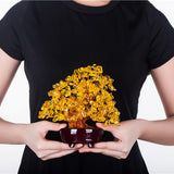 Max Mini Crystal Money Tree Bonsai Style Feng Shui Tree Home Office Decor Yellow