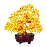 Max Mini Crystal Money Tree Bonsai Style Feng Shui Tree Home Office Decor Yellow