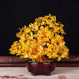 Max Mini Crystal Money Tree Bonsai Style Feng Shui Tree Home Office Decor Yellow
