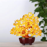 Max Mini Crystal Money Tree Bonsai Style Feng Shui Tree Home Office Decor Yellow