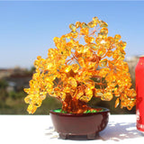 Max Mini Crystal Money Tree Bonsai Style Feng Shui Tree Home Office Decor Yellow