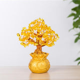 Max Mini Crystal Money Tree Bonsai Style Feng Shui Bring Wealth Luck Yellow