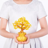 Max Mini Crystal Money Tree Bonsai Style Feng Shui Bring Wealth Luck Yellow