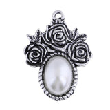 Max 5Pcs/Lot Silver Antique Pendant Alloy Pearl Pendant Jewelry DIY Rose