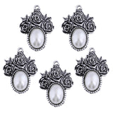 Max 5Pcs/Lot Silver Antique Pendant Alloy Pearl Pendant Jewelry DIY Rose