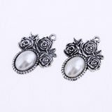 Max 5Pcs/Lot Silver Antique Pendant Alloy Pearl Pendant Jewelry DIY Rose