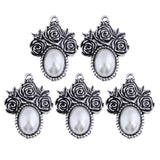 Max 5Pcs/Lot Silver Antique Pendant Alloy Pearl Pendant Jewelry DIY Rose