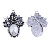 Max 5Pcs/Lot Silver Antique Pendant Alloy Pearl Pendant Jewelry DIY Rose