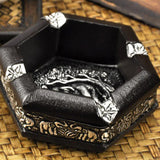 Maxbell Original Exquisite Elephants Pattern Floral Ashtrays Wood Crafts 11x11x4cm