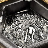 Maxbell Original Exquisite Elephants Pattern Floral Ashtrays Wood Crafts 11x11x4cm