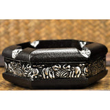 Maxbell Original Exquisite Elephants Style Floral Ashtrays Wood Crafts 13x13x4.3cm