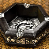 Maxbell Original Exquisite Elephants Style Floral Ashtrays Wood Crafts 13x13x4.3cm