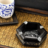 Maxbell Original Exquisite Elephants Style Floral Ashtrays Wood Crafts 13x13x4.3cm