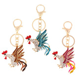 Max Cock Rooster Chicken Keychain Crystal Bag Pendant Key Ring Gift Jewelry Gold